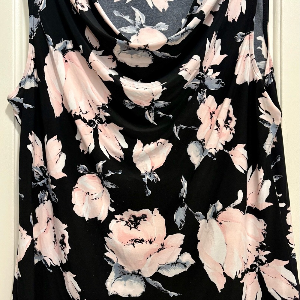 Floral Sleeveless Top - Black and Peach - Picture 2 of 5